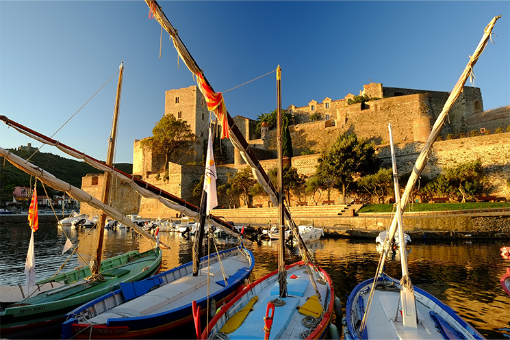 Château de Collioure et barques catalanes